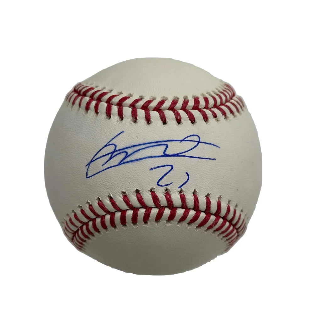 Autographed Vladimir Guerrero Sr. white Rawlings ROML baseball with red stitching