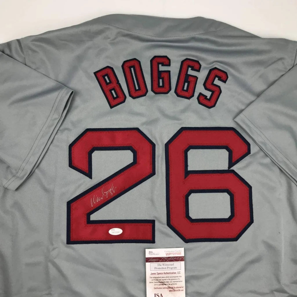 Autographed Wade Boggs gray custom jersey back, Boggs 26, JSA COA
