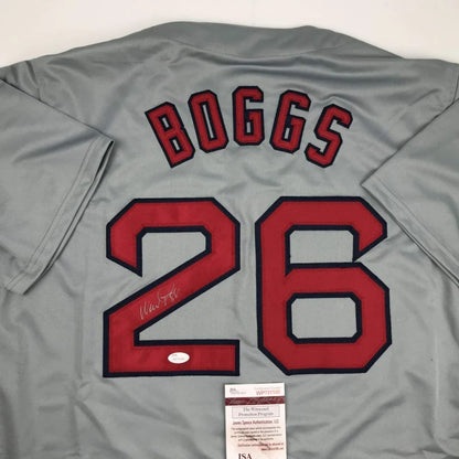 Autographed Wade Boggs gray custom jersey back, Boggs 26, JSA COA