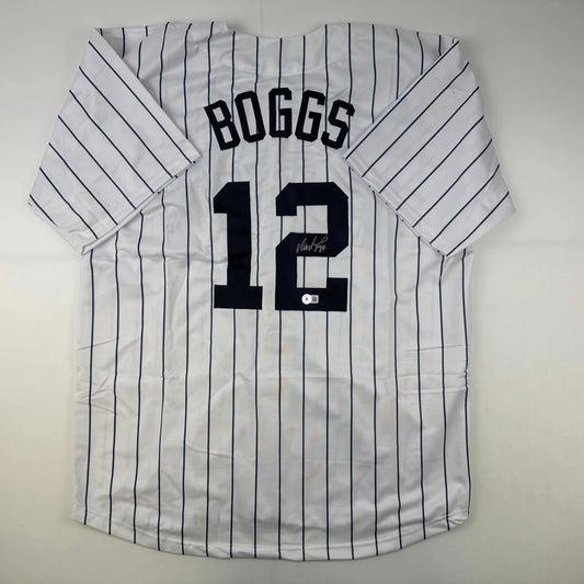 White pinstriped custom jersey with BOGGS 12 for professional sports league fans
