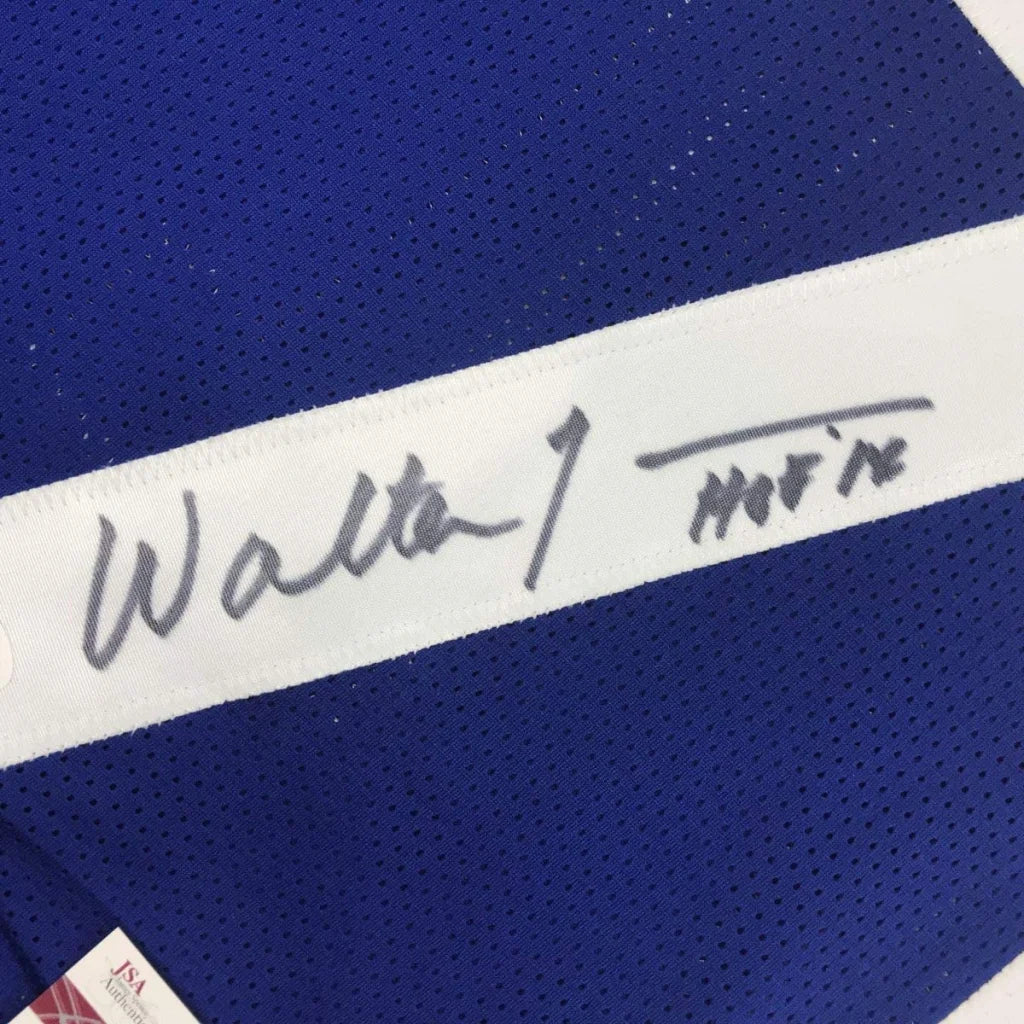 Blue Walter Jones HOF custom jersey with white stripe and autograph
