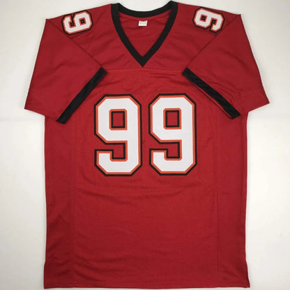 Red autographed warren sapp tampa bay custom jersey with number 99 for professional sports league fans