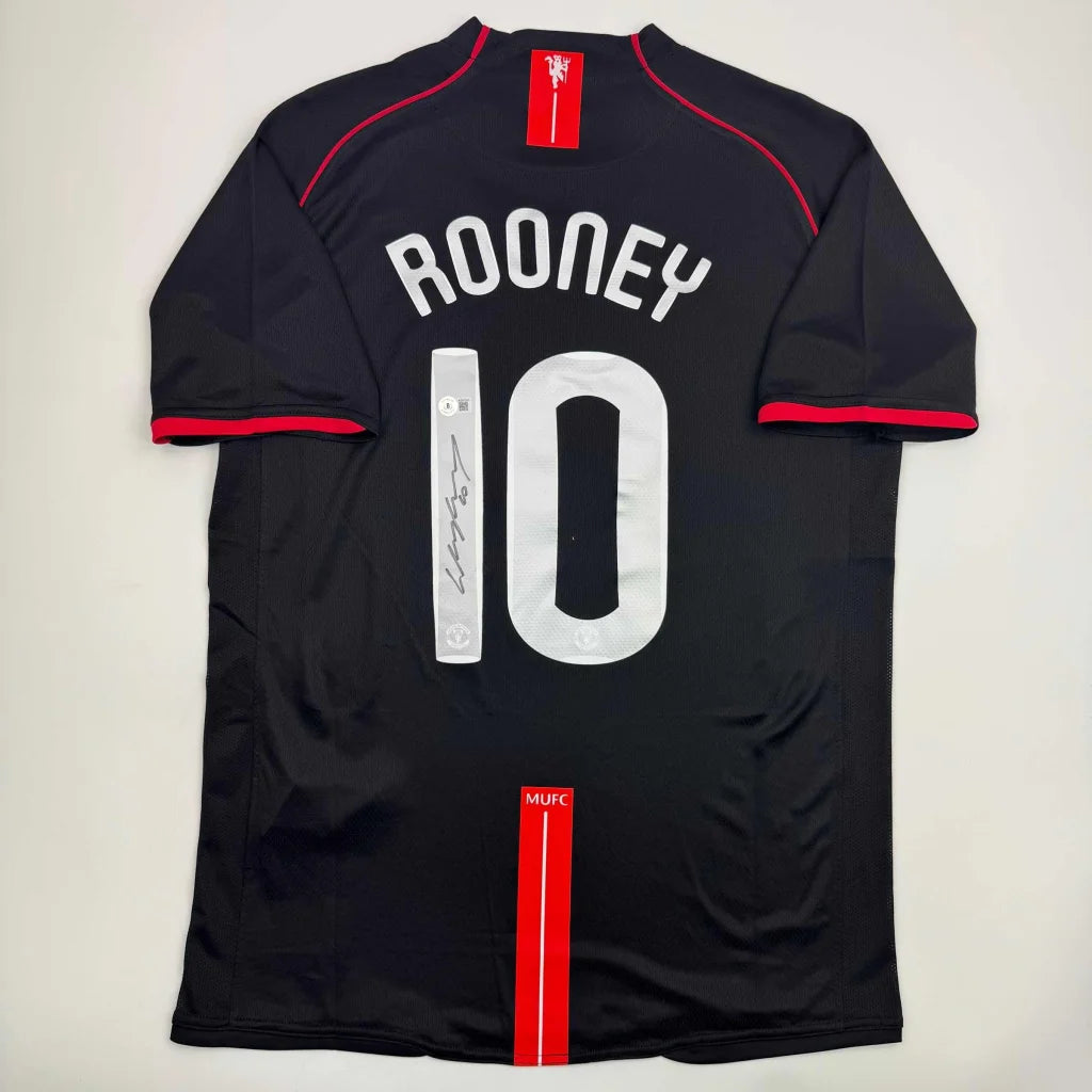 Autographed Wayne Rooney Manchester United Black 2008 Champions League Final Soccer Jersey Beckett BAS COA | Hall of Fame Sports Memorabilia | vintageantiquesgifts.com