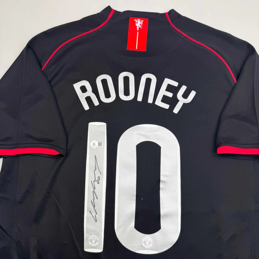 Autographed Wayne Rooney Manchester United Black 2008 Champions League Final Soccer Jersey Beckett BAS COA | Certified Authentic Signed Memorabilia | vintageantiquesgifts.com