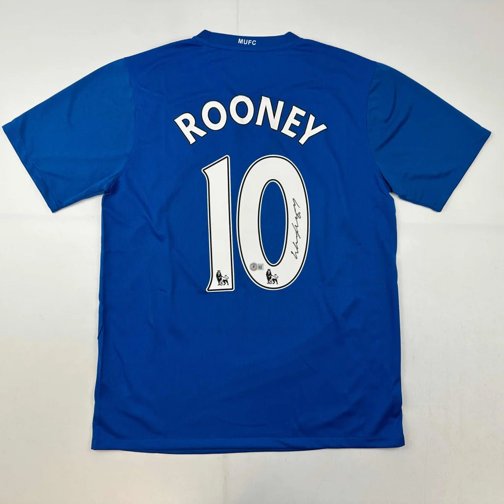 Autographed Wayne Rooney Manchester United royal blue jersey back with number 10 signature Beckett COA