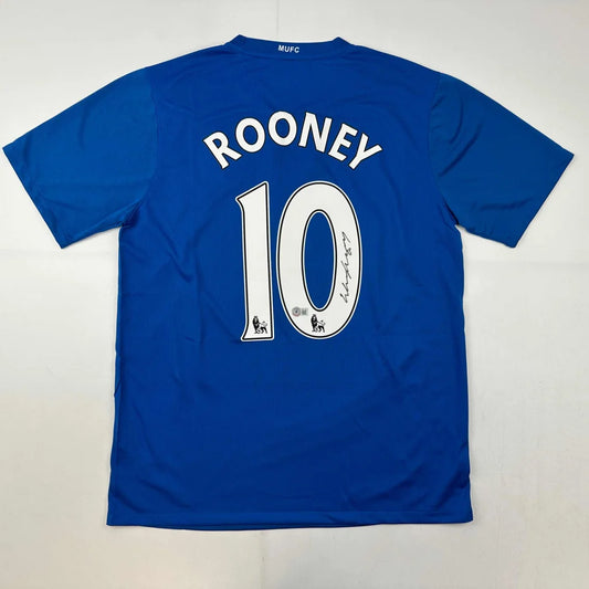 Autographed Wayne Rooney Manchester United Blue Soccer Jersey Beckett BAS COA | Hall of Fame Sports Memorabilia | vintageantiquesgifts.com