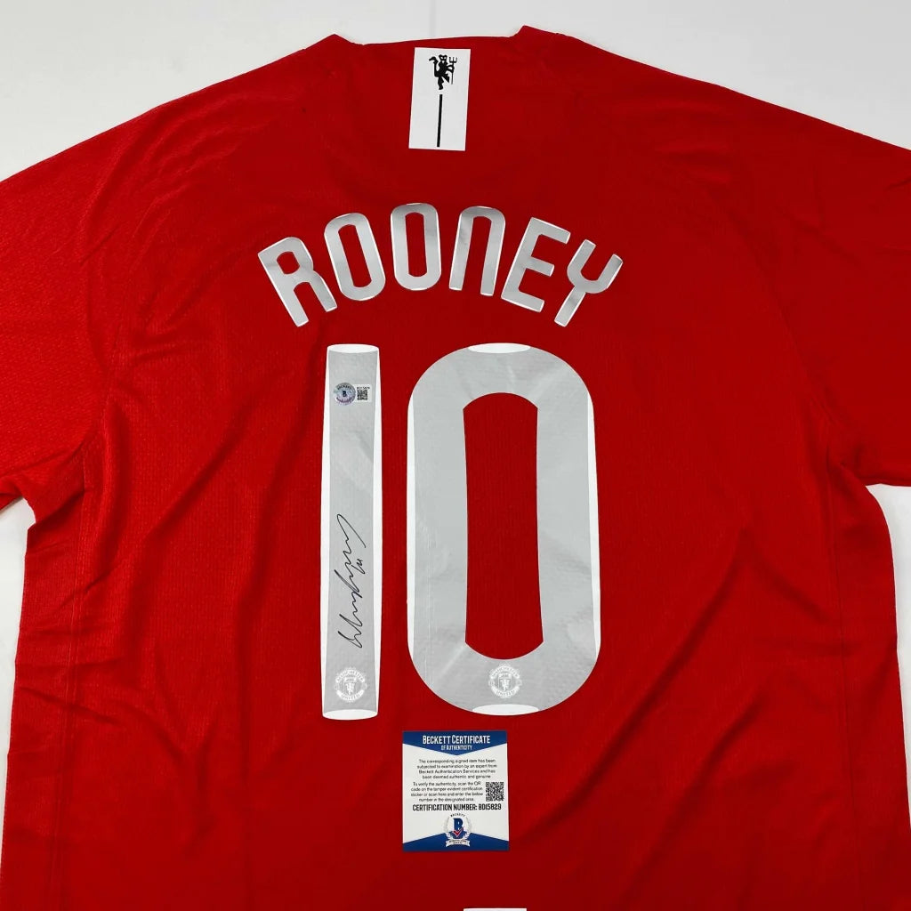 Autographed Wayne Rooney Manchester United Red 2008 Champions League Final Soccer Jersey Beckett BAS COA | Certified Authentic Signed Memorabilia | vintageantiquesgifts.com