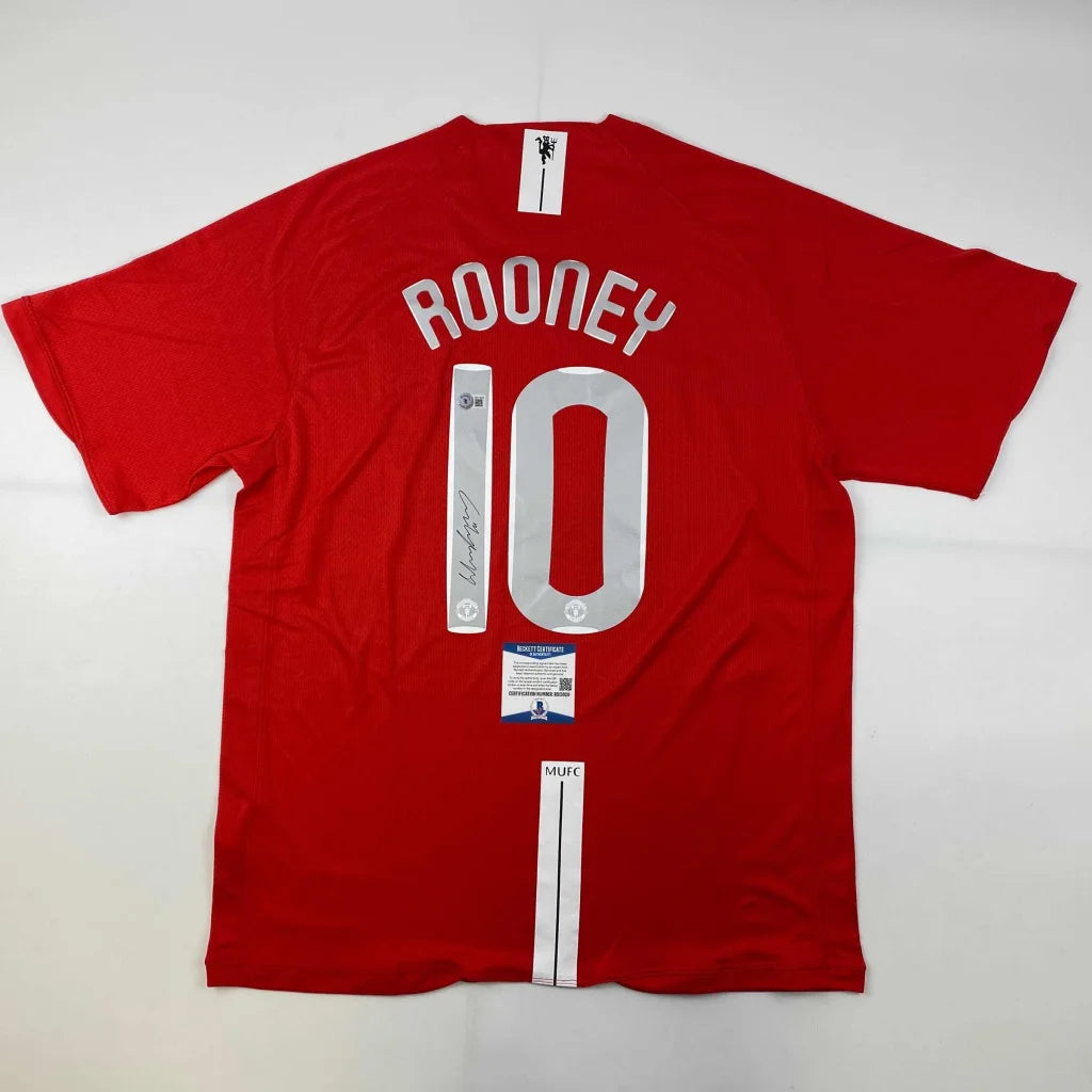 Autographed Wayne Rooney Manchester United Red 2008 Champions League Final Soccer Jersey Beckett BAS COA | Hall of Fame Sports Memorabilia | vintageantiquesgifts.com