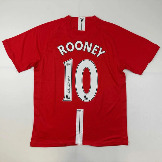 Authentic Rooney 10 signed red soccer jersey with expert verification