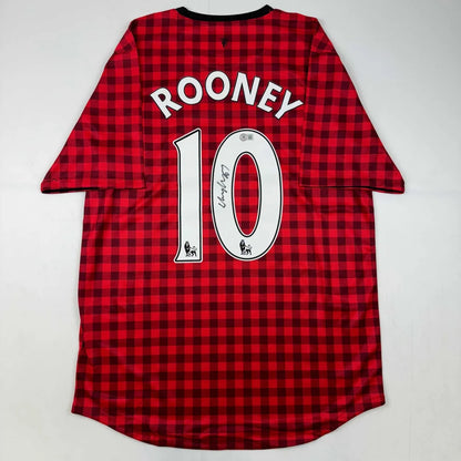 Autographed Wayne Rooney Manchester United Red Checkered Soccer Jersey Beckett BAS COA | Hall of Fame Sports Memorabilia | vintageantiquesgifts.com