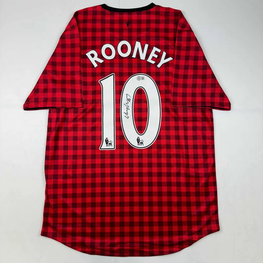 Autographed Wayne Rooney Manchester United Red Checkered Soccer Jersey Beckett BAS COA | Hall of Fame Sports Memorabilia | vintageantiquesgifts.com