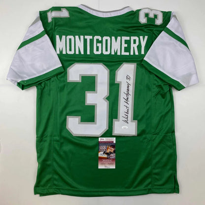 Autographed Wilbert Montgomery Philadelphia Green Football Jersey JSA COA | Hall of Fame Sports Memorabilia | vintageantiquesgifts.com
