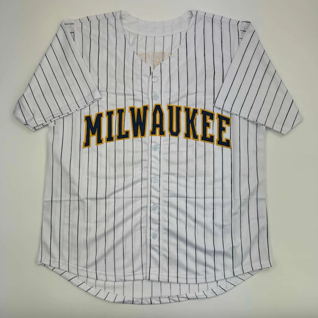 Autographed William Contreras Milwaukee custom pinstripe jersey with JSA COA
