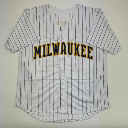 Autographed William Contreras Milwaukee custom pinstripe jersey with JSA COA