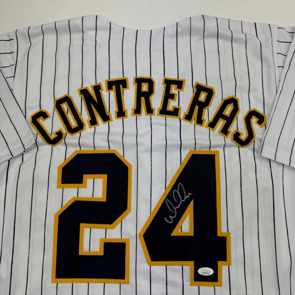 Autographed William Contreras custom jersey in Milwaukee pinstripes, number 24