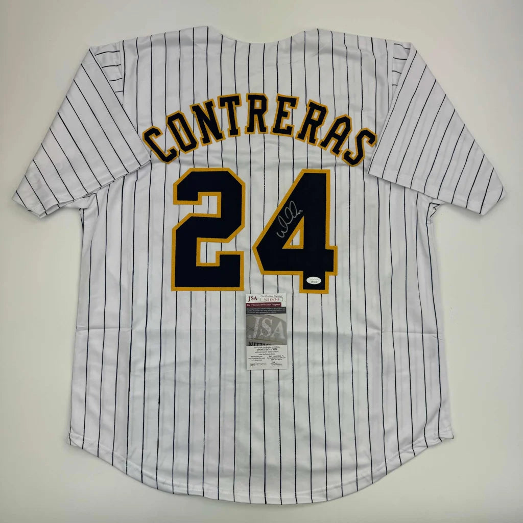 Autographed William Contreras custom jersey, Milwaukee pinstripes, number 24