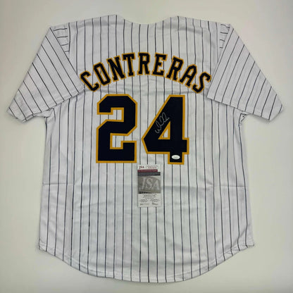 Autographed William Contreras custom jersey, Milwaukee pinstripes, number 24