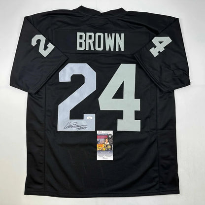 Black professional sports league custom jersey signed by player with Brown 24 design