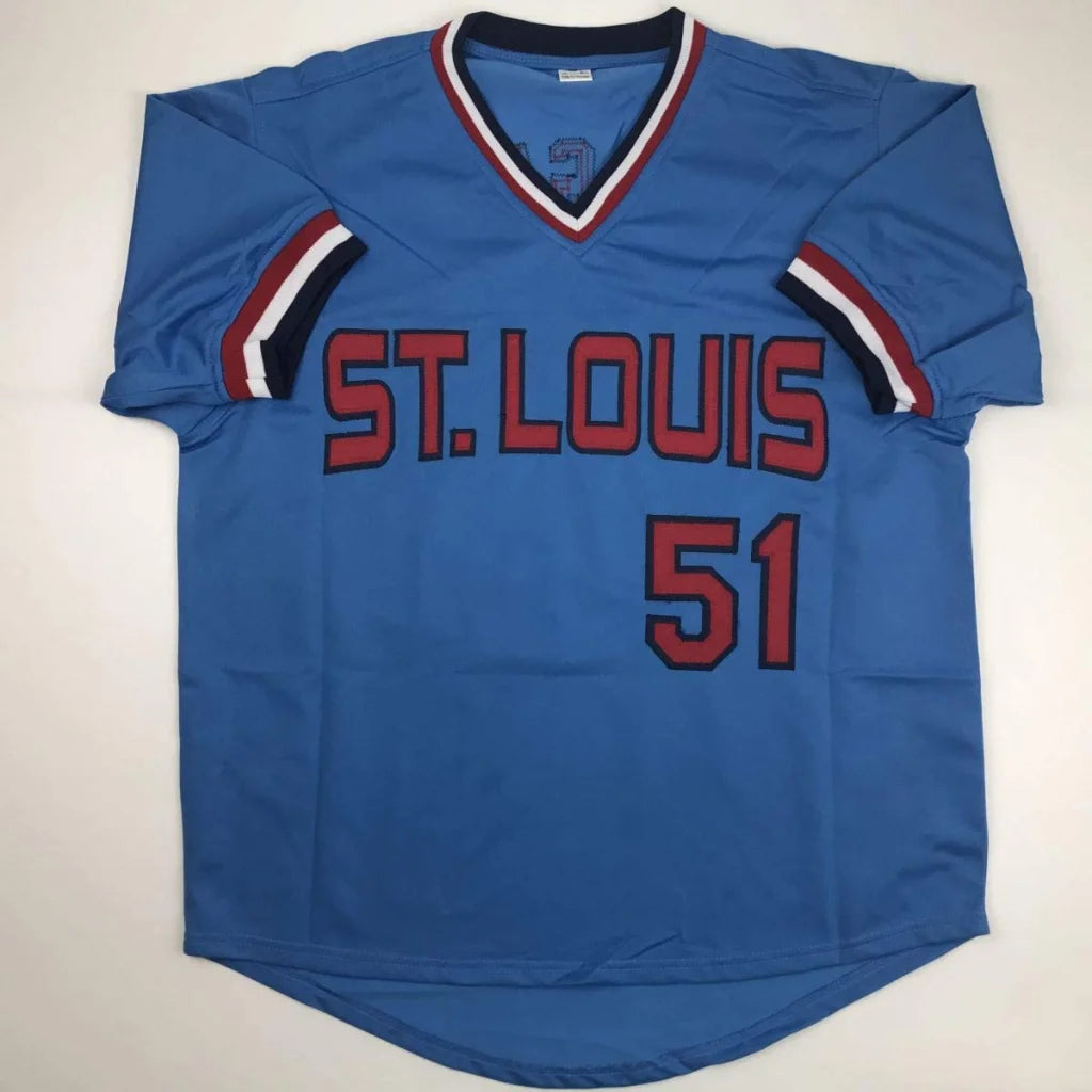 Blue St Louis 51 baseball jersey from Authentic McGee professional sports league