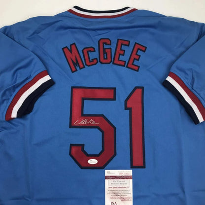 Light blue McGee sports league jersey with autograph and bold red number 51