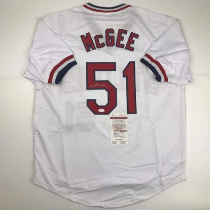 Autographed Willie McGee St. Louis White Baseball Jersey JSA COA | Hall of Fame Sports Memorabilia | vintageantiquesgifts.com