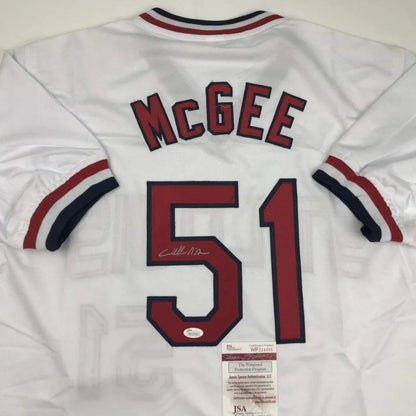 Autographed Willie McGee St. Louis White Baseball Jersey JSA COA | Certified Authentic Signed Memorabilia | vintageantiquesgifts.com