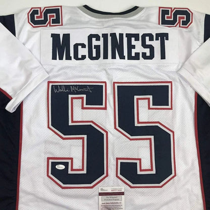 White Willie McGinest signed jersey with professional sports league logo and #55