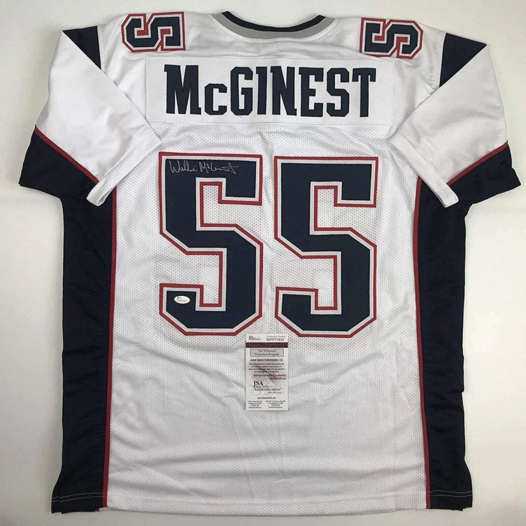 White Willie McGinest signed professional sports league jersey with signature and auth sticker