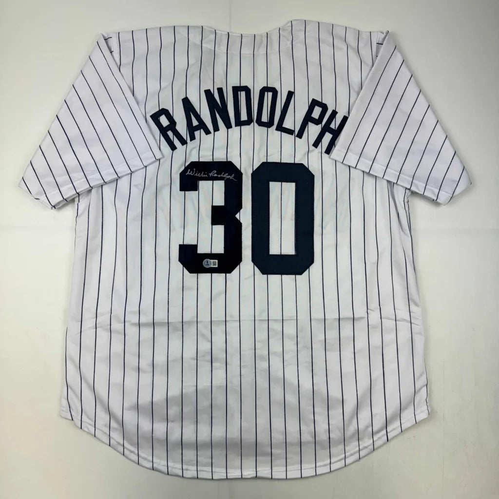 Autographed Willie Randolph custom pinstripe jersey, number 30