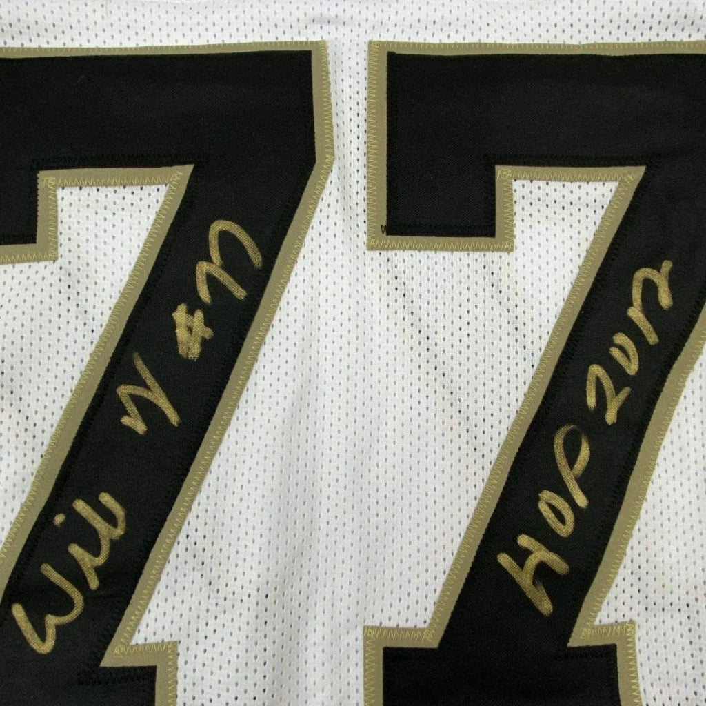White Orleans jersey with black gold 77 numbers from Willie Roaf HOF signed with JSA COA