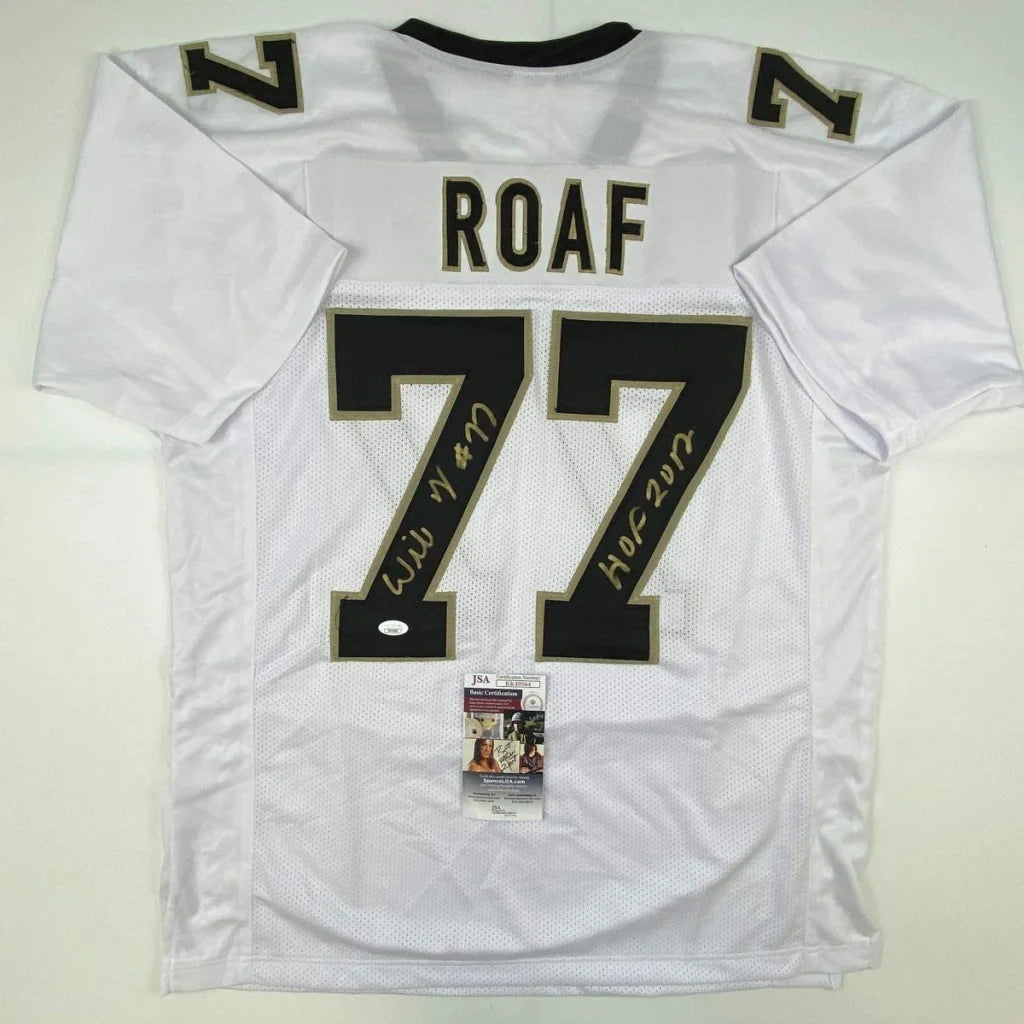 Willie Roaf HOF signed Orleans white jersey with JSA COA and autographs 77 49