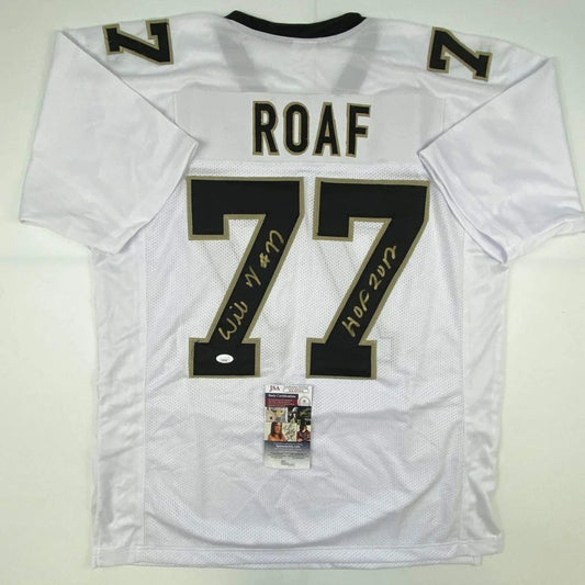 Willie Roaf HOF signed Orleans white jersey with JSA COA and autographs 77 49