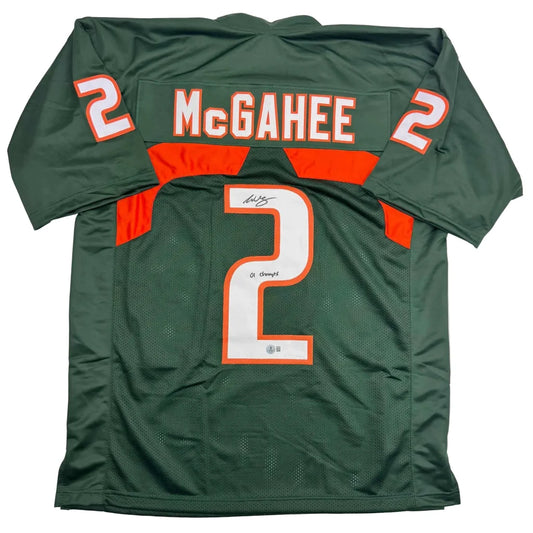 Autographed Willis McGahee 01 Champs Miami Green College Football Jersey Beckett BAS COA | Hall of Fame Sports Memorabilia | vintageantiquesgifts.com
