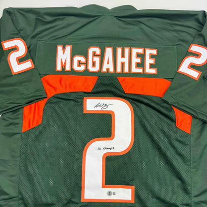 Autographed Willis McGahee custom Miami Hurricanes green jersey #2 back