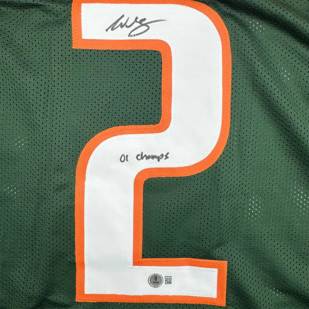 Autographed Willis McGahee 01 Champs green custom Miami jersey #2 Beckett COA