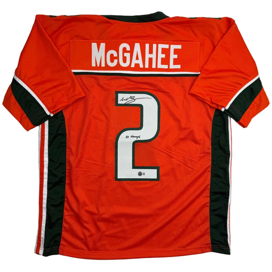 Autographed Willis McGahee 01 Champs Miami Orange College Football Jersey Beckett BAS COA | Hall of Fame Sports Memorabilia | vintageantiquesgifts.com