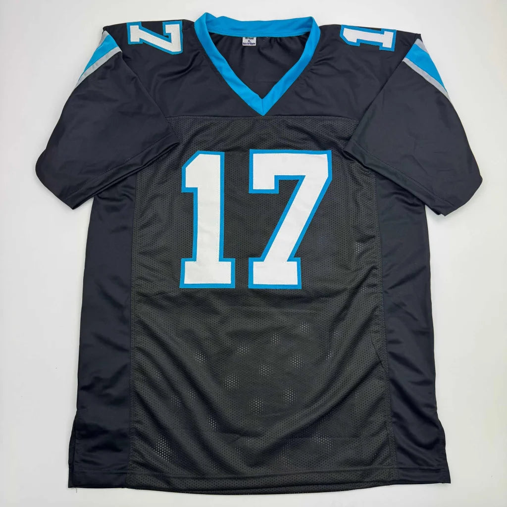 Autographed black and teal carolina panthers custom jersey number 17 signed by xavier legette from a professional sports league