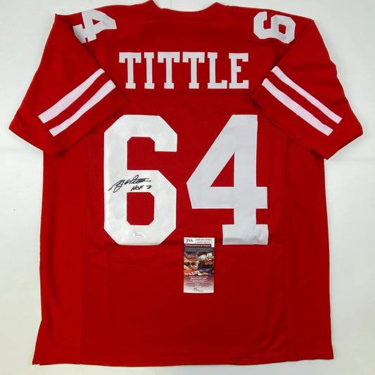 Red custom jersey signed by NFL legend Y A Tittle from professional sports league