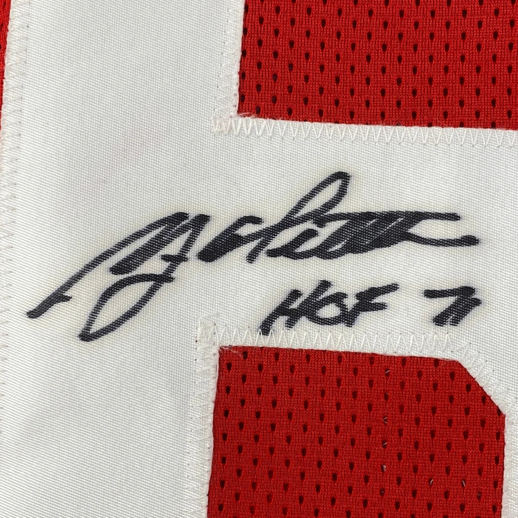 Autographed fabric from a custom jersey signed by NFL Legend Y A Tittle from professional sports league