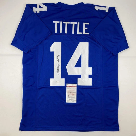 Autographed blue custom jersey with number 14, no professional sports league logos