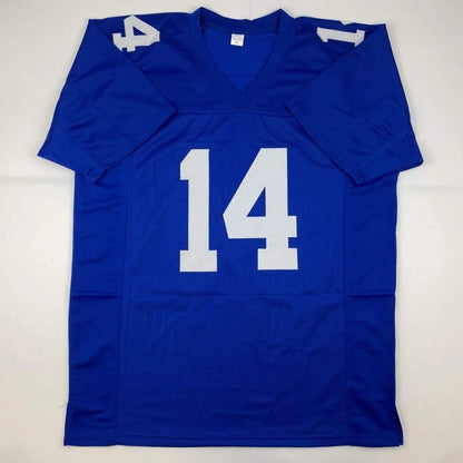 Blue custom jersey with white number 14 without professional sports league logos