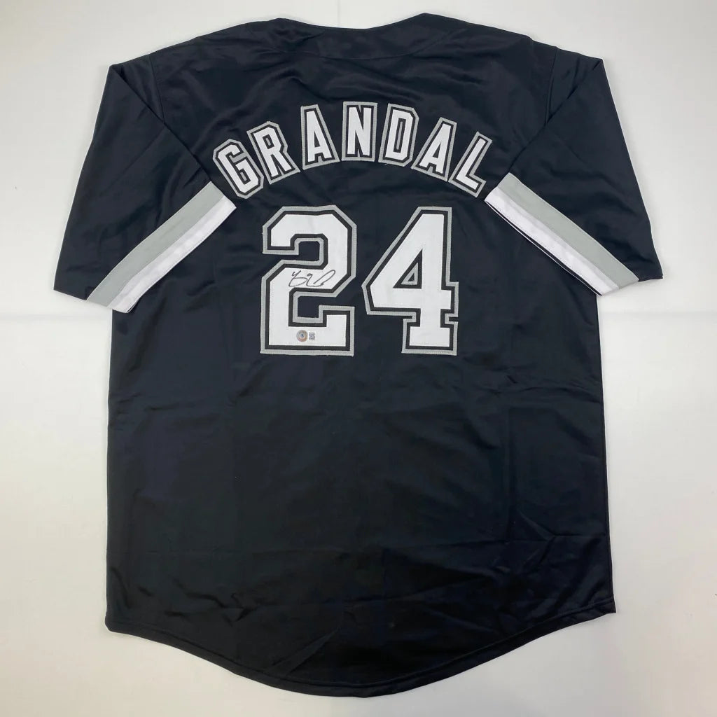 Black professional sports league custom jersey with GRANDAL 24 and striped sleeves
