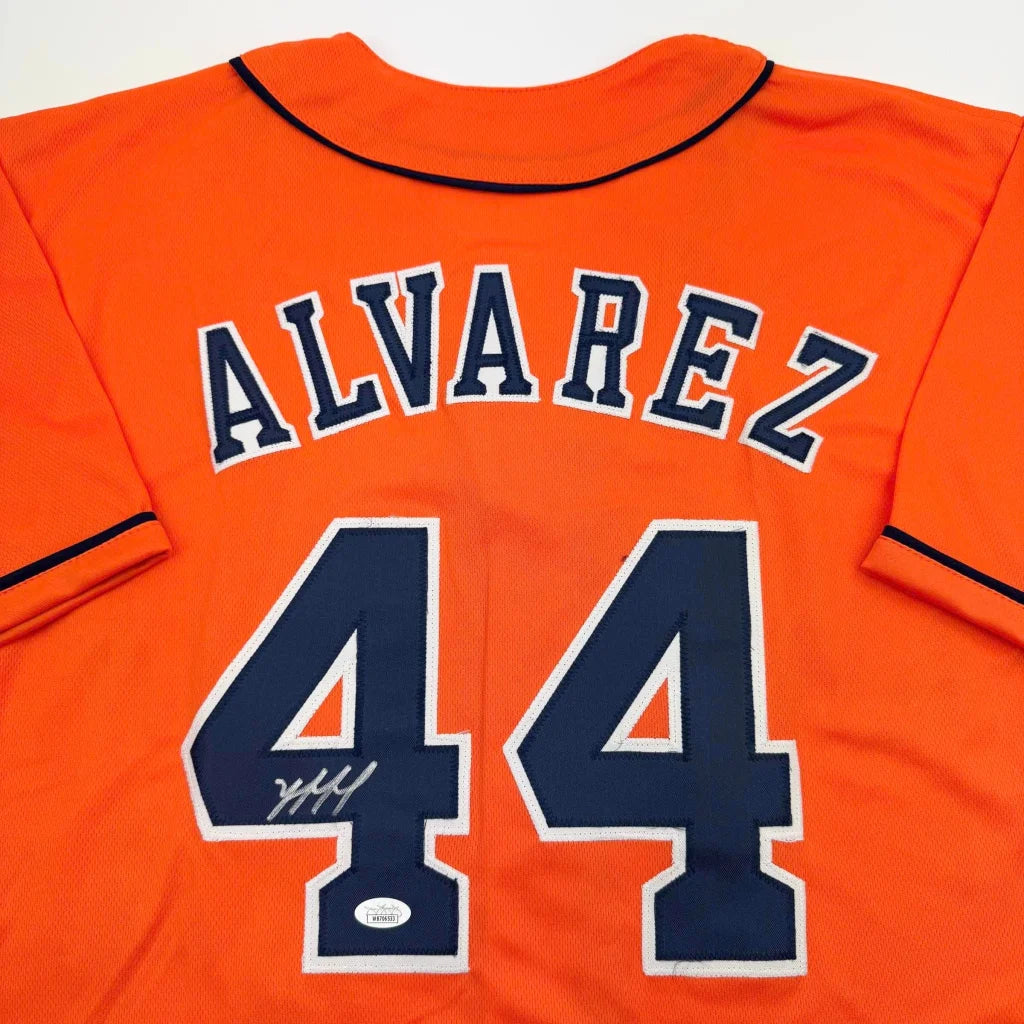 Autographed Yordan Alvarez Houston Orange Baseball Jersey JSA COA | Certified Authentic Signed Memorabilia | vintageantiquesgifts.com