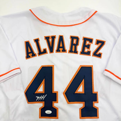 Autographed Yordan Alvarez custom jersey, Houston white with navy and orange, JSA COA