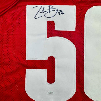Back of autographed Zack Baun Wisconsin red custom jersey number 50, JSA COA