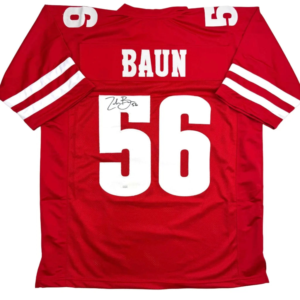 Autographed/Signed Zack Baun Wisconsin Red College Football Jersey JSA COA
