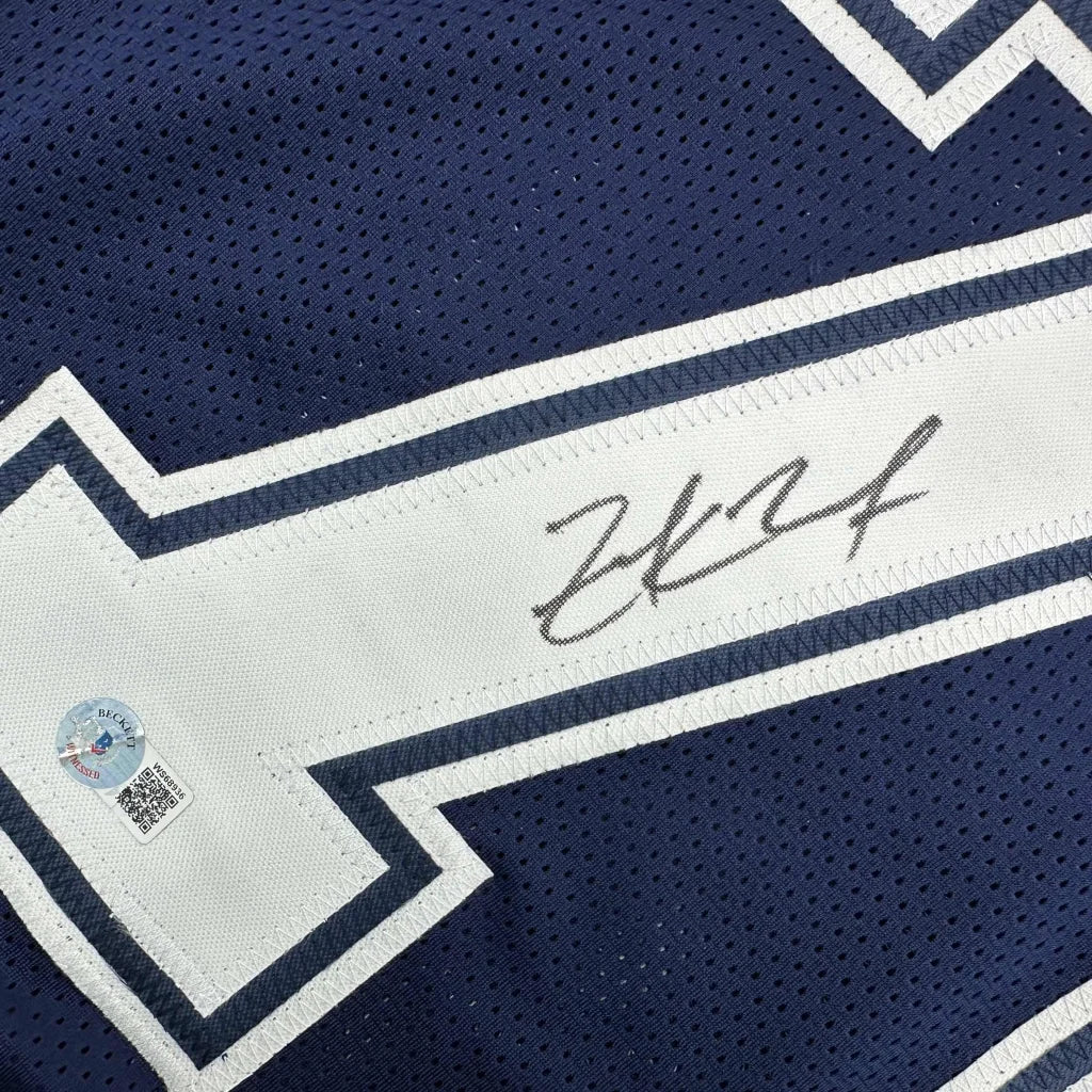 Blue mesh custom jersey with white stripes and autograph from the Martin 70 professional sports league