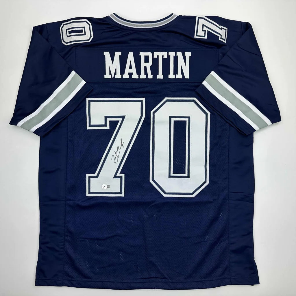 Autographed navy blue custom jersey with MARTIN 70 for professional sports league fans