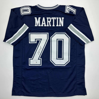 Autographed navy blue custom jersey with MARTIN 70 for professional sports league fans