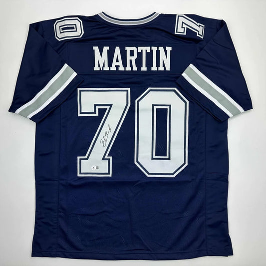 Autographed navy blue custom jersey with MARTIN 70 for professional sports league fans